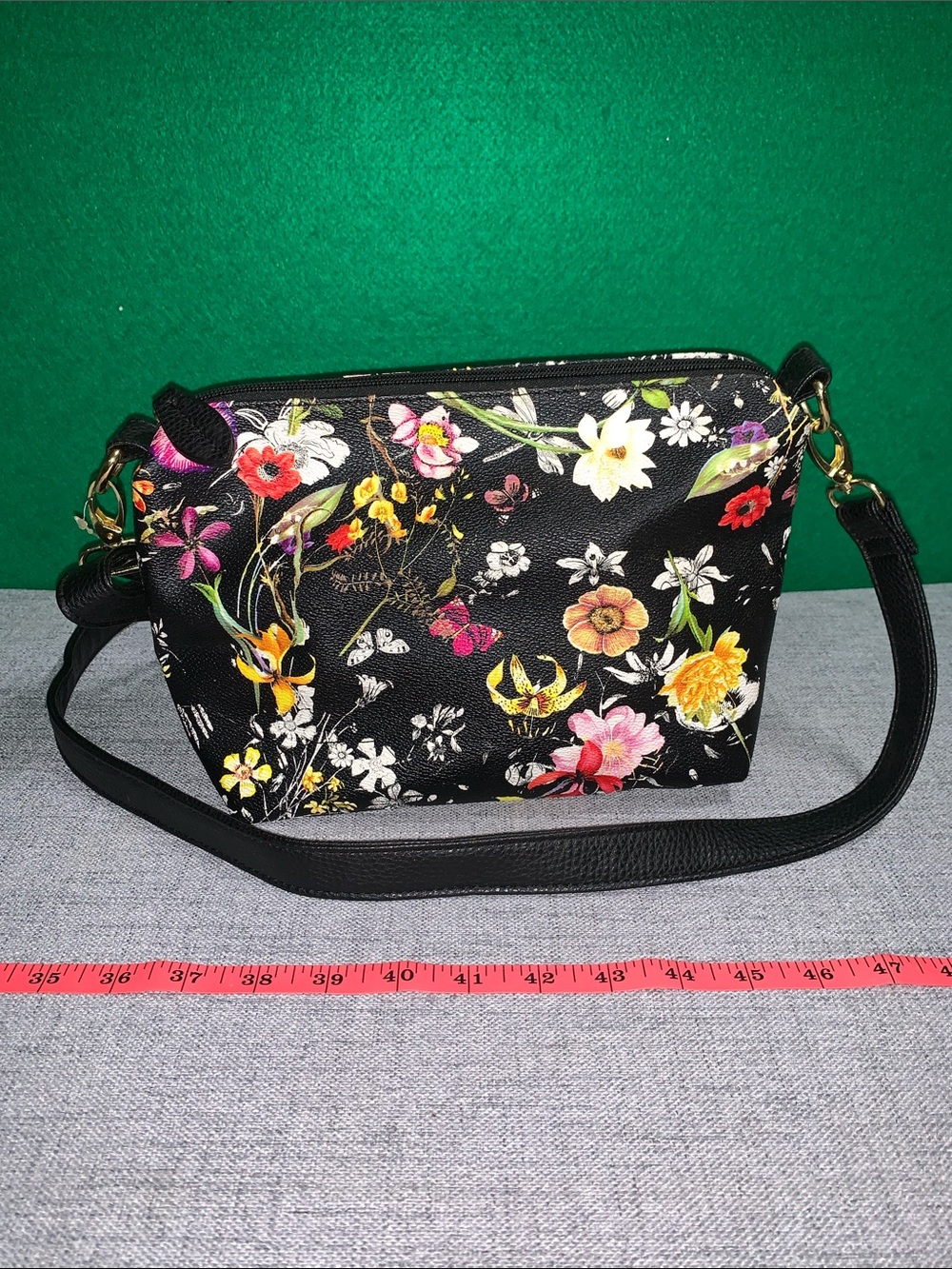 Floral Print Black Crossbody Bag - Women